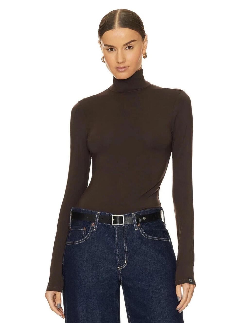 Rag & Bone Luca Turtleneck Long Sleeve Top Dark Brown Size M